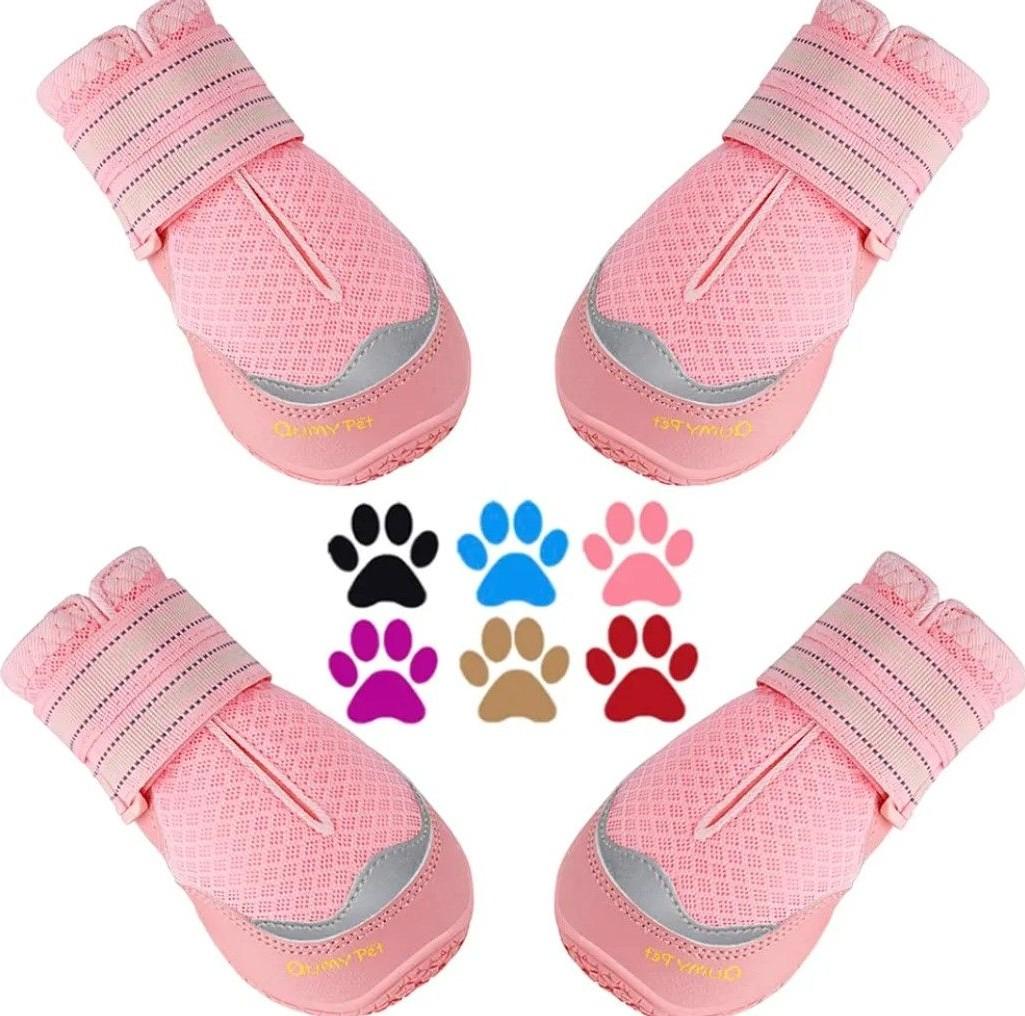 Paw Protectors for Hot Pavement Summer Heat Protection, Mesh Breathable Nonslip Dog Booties for Hardwood Floors Indoor, Outside Walking Running Hiking (Pink, Size 1)