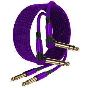 Elebase 1/4 Inch TRS Instrument Cable 10ft 2-Pack,Right-Angled to Straight 6.35mm Male Jack Stereo Audio Cord,6.35 Balanced Interconnect Line for Electric Guitar,Bass,Keyboard,Mixer,Amplifier,Speaker (Purple)