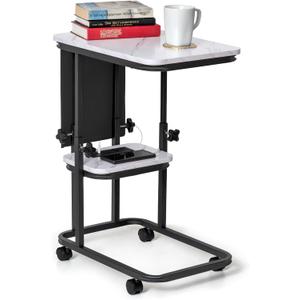 C Shaped End Table with Charging Station, Adjustable Height, Large