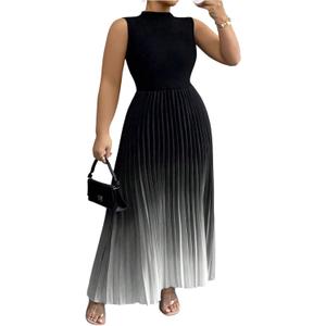 SOLY HUX Women's Plus Size Maxi Dress Ombre Mock Neck Sleeveless Pleated A Line Flowy Long Dresses Black Gradient XX-Large Plus