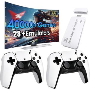 2025New Wireless Retro Game Console,40000+Games and 23 EmulatorsPlug and Play 4K HD HDMI TV Game Stickwith Dual 2.4G Wireless Controllers(128G) White