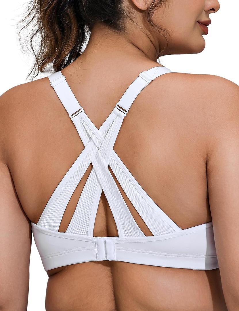 ZeroBound Women's High Impact Sports Bra Criss-Cross Back Full Coverage (White)