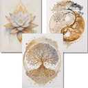 ARPADAMO 3 Pack Diamond Kits for Adults,5D Tree of Life Diamond Painting DIY Modern Gold Lotus Diamond Painting Art Kit for Adult,Round Full Drill Diamonds, Diamond Art Kit for Home Decor-12x16inch