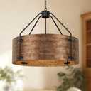 Espird Farmhouse Drum Chandelier, 4-Light, 22in Pendant Light Fixture with Chain, Kitchen Island Pendant Over Table, Rustic Industrial Chandelier for Dining Room, Bedroom, Living Room, Foyer