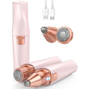 Eyebrow Trimmer Facial Hair Removal for Women: 2 in 1 Rechargeable Facial Hair Remover & Eyebrow Razor, Electric Painless Face Shaver for Women with LED Light For Eye Brow, Lips & Face (Blush Pink)
