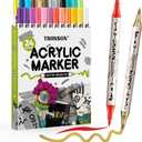 TRANSON 24 Colors Bold and Brush Dual-tip Acrylic Paint Marker Pen for Canvas Rock Wood Leather Ceramic DIY Painting