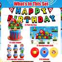 42pcs Super Brother Birthday Party Decorations Includes Cake Toppers,Cupcake Toppers, Banner, Backdrop, Balloons - Super Game Theme Party Supplies Set for Boys Girls
