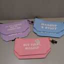 6 Pack Small Cosmetic Canvas Makeup Bags for Women with Zipper, 3 Colors and Designs (8 x 4 x 6 In) (Blue, Pink, Purple)