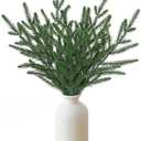 15" Artificial Norfolk Pine Stems in Frosted Ceramic Vase - Best Faux Pine Branches for Christmas Decor, DIY Holiday Crafts, Indoor Outdoor Home Decorations Small Fake Desk Table Decor（10pcs leaf）