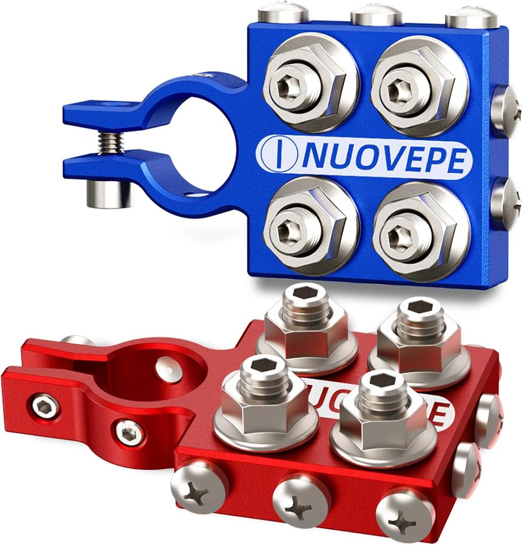Heavy Duty Battery-Terminal-Connector: 12-Way Car Battery Terminals, Aluminum Corrosion Resistant, 8AWG up to 4/0(XL) AWG Gauge, Fits SAE/DIN/EN Top Post for Car Audio, Winch, Truck, Off-Road