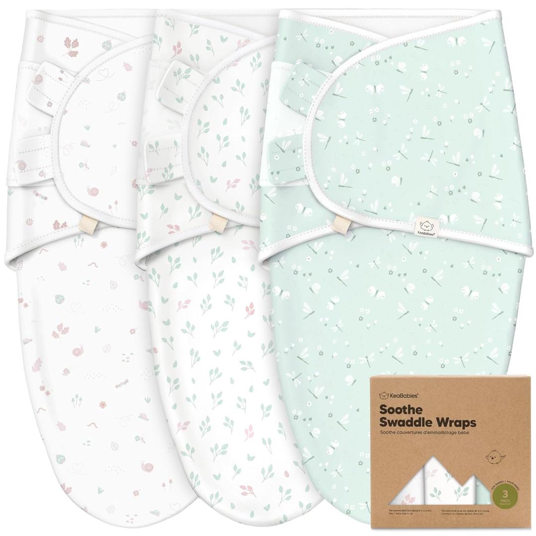 3-Pack Organic Baby Swaddle Sleep Sacks - Swaddles for Newborns, Infant 0-3 Months, Baby Girls, Boys, Soft & Snug Newborn Sleep Sack, Nursery Swaddling Blankets (Garden, OS)