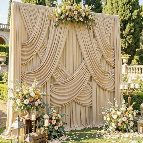 12 Panels 5x12ft Champagne Backdrop Curtains for Parties, Wrinkle Free Polyester Champagne Photo Backdrop Drapes 12 ft Long Back Drop Cloth for Wedding Birthday Photography Background Party