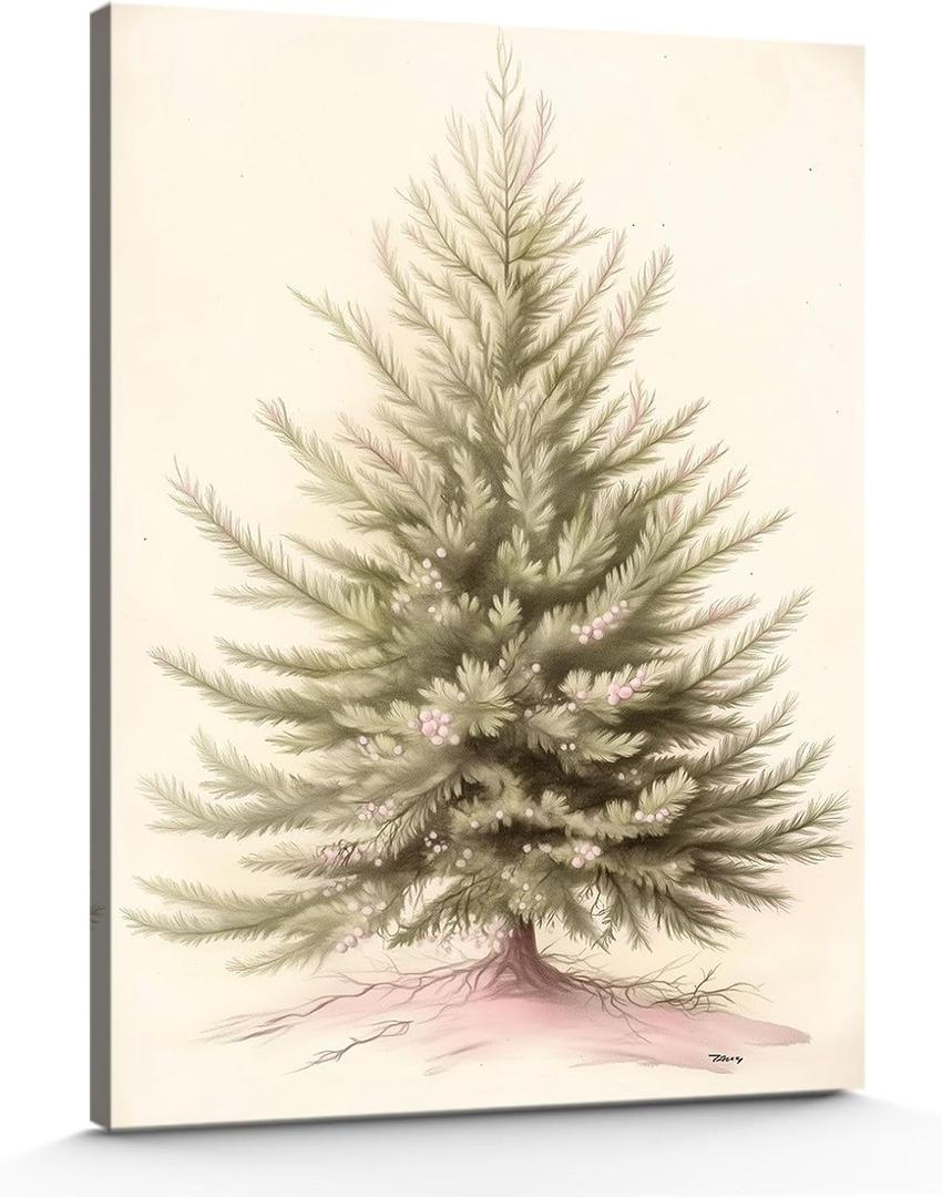 GSPQAZ Tranquil Christmas Tree Canvas Wall Art - Vintage Style Pine Tree Print,Winter picture 12x18inch-Unframed (11)