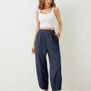 Xiaoxuemeng Womens Baggy Wide Leg Pants Casual Elastic Waisted Palazzo Harem Pants with Pockets (Blue, L)