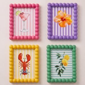 AceOrbit 4 Pcs Beaded Picture Frames Colorful Picture Frame Maximalist Decorative Wavy Art Front Tabletop Display Wall Hanging Gift for Home Decoration (5x7 Inch,Spring Color)