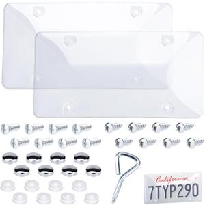 2 PCS Clear License Plate Covers, Unbreakable Novelty Licenses Plate Protect, License Plates Frame for Car Tag, Front and Back with Screws Caps