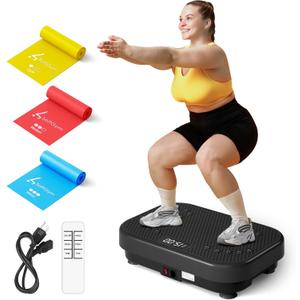SoftGym Vibration Plate Exercise Machine for Lymphatic Drainage,Power Vibrate Stand Shake Board 450 Lbs Capacity Whole Body Workout Waver with Fitness Resistance Bands Weight Loss Gifts for Women Men