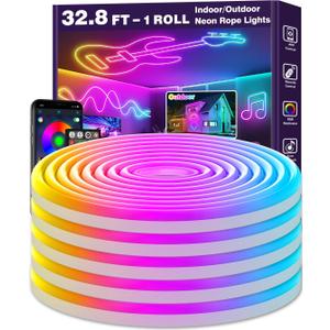 LETIANPAI 32.8Ft Neon Rope Lights, Flexible Led Rope Lights Control with App/Remote, Multiple Modes Rope Lights,IP65 Outdoor RGB Led Neon Lights Waterproof, Music Sync Gaming Led Light Strip (32.8FT)