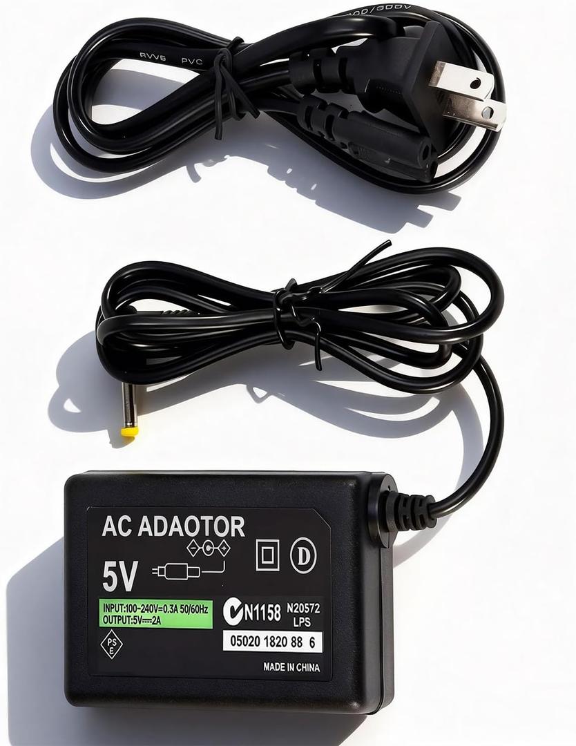 Replacement PSP Charger AC Adapter 5V Compatible with Sony PSP 1000 PSP Slim & Lite 2000 3000 PSP-110 PSP-1001 Series PSP-1001, 2001, PlayStation 3001 E-1000 L-Shape Replacement Sony Power Cord