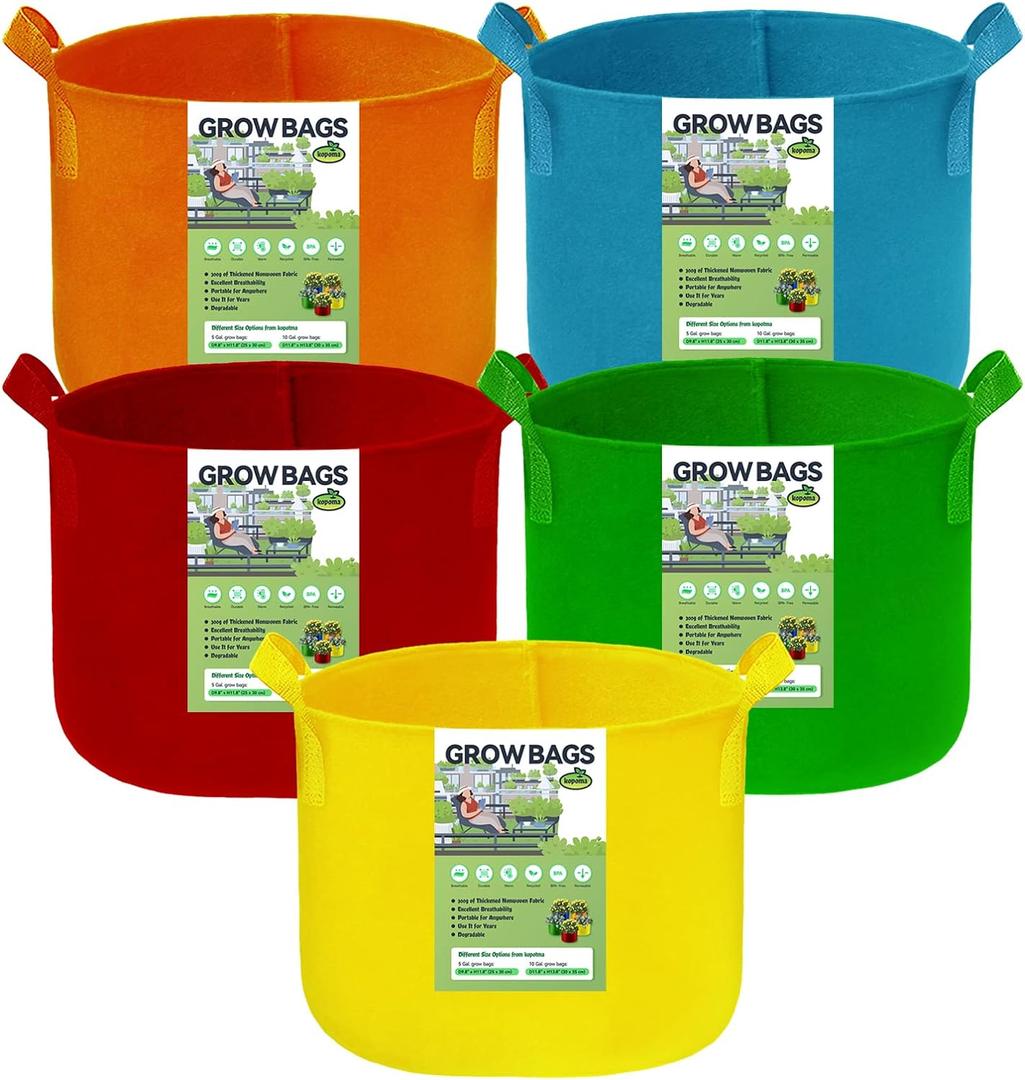 5 Gallon Fabric Planters, Multicolor Non-Woven Grow Bags for Vegetables and Flowers, 5-Pack Garden Plant Pots
