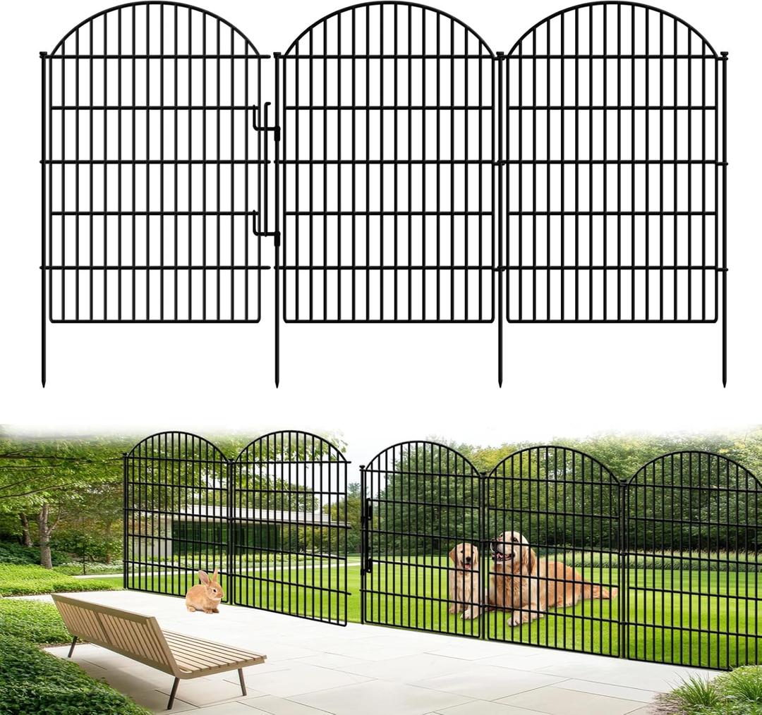 10 Panels Decorative Garden Fence with Lock, 40in (H) x 22.31ft (L) No Dig Animal Barrier, Rabbit Fencing Rustproof Metal Temporary Panel Border for Dog, Rabbits and Patio Outdoor Yard