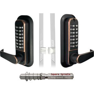 JOUNJIP Double-Sided Mechanical Keyless Combination Lever Handle Door Lock - [Square Spindle] Easier Install - (Oil-Rubbed Bronze) 2024 Upgrade Version