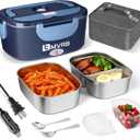 Electric Lunch Box for Adults - 80W Fast Heating, 12V/24V/110V, Dual Stainless Steel Containers, Portable for Car/Truck/Office/Outdoor (blue)