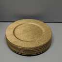 Jucoan 12 Pack Gold Charger Plates for Dinner Plates, 13 Inch Round Plastic Shiny Texture Strip Charger Plates for Wedding Thanksgiving Christmas Party Event Catering Hotel Tabletop Setting Decor