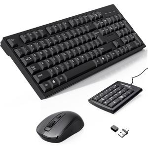 Wireless Keyboard and Mouse Combo-Full Size QWERTY Layout 2.4G Stereo Keycap Ergonomically Designed for Laptop,PC,Notebook,Windows,Computer Wired Numeric keypad,with USB-A&USB-C 2-in-1 Receiver (black)