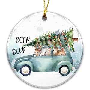 Animal Car Ornament 2025, Farmer Ornament Cute Woodland Animals in Car with Christmas Tree  Watercolor Kids Christmas Ornament  Holiday Keepsake Gift for Family, Children, Animal Lovers, Teachers