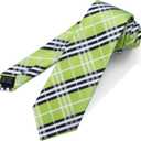 PenSee Mens Black Tie Checkered Tie Classic Necktie 3.15" (8CM) Plaid Ties For Men With Pocket Square Set (Medium, 207-twill Plaid Lime Green)