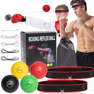 Boxing Reflex Ball for Kids and Adults,4 Levels Boxing Ball with 2 Adjustable Headbands,Boxing Equipment Punching Ball Great for Hand Eye Coordination Punching Speed and Fight Reaction