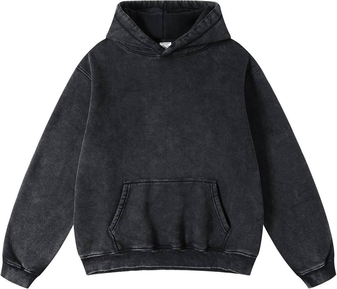 Dnzzs Mens Hoodies Pullover Oversized Acid Wash Hoodie Heavyweight Sweatshirts for Men Couples Vintage Clothes Streetwear (X-Large, Black)