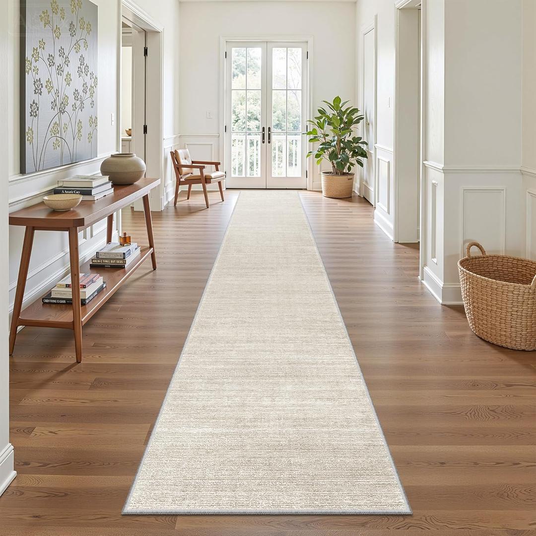 Valenrug Washable Rugs 2x12 - Stain Resistant 2x12 Area Rugs for Living Room, Non Slip Backing Large Area Rugs for Bedroom, Folable Machine Washable Area Rug (2'x12', Beige)