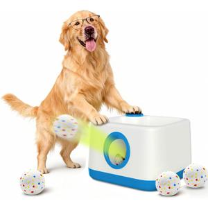 Automatic Dog Ball Launcher, Auto/Manual Paw-Activated Dog Ball Thrower, 3 Adjustable Distances Rechargeable Interactive Dog Toy, Indoor Outdoor Self Play Pet Toy with 4 Chew-Resistant Balls