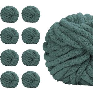 SUNTQ 8 Pack Chunky Chenille Yarn for Crocheting, Bulky Thick Fluffy Yarn for Hand Knitting Blank0et, Soft Plush Knitting Yarn for Cushions, Pet Bed,Home Decor, Sage Green(32 yds,8.8 oz Each Skein)