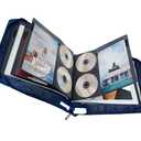 DVD CD Storage Case with Extra Wide Title Cover Pages for Blu Ray Movie Music Audio Disk (Portable Carrying Binder Holder Wallet Album Home Organizer Shelf )- Blue, 128 disk units, 64 cover pockets