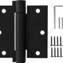 3 Pack Self Closing Door Hinges 3.5 inch Matte Black Spring Loaded Auto Close Hinges Square Corners Adjustable Tension for Interior Door 3 1/2 Auto Self-Closing Hinge
