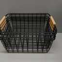 Wire Basket 4 Pcs Wire Storage Baskets Wire Baskets Organizing with Wooden Handles Wire Basket Pantry Organization and Storage Metal Wire Food Storage Basket for Kitchen, Cabinets (Black 4PCS), 11.4"D x 8.6"W x 4.9"H