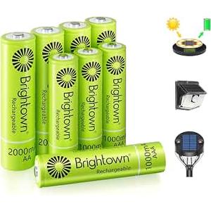 Brightown 12 Pack AA 2000mAh and 4 Pack AAA 1000mAh Rechargeable Batteries Combo - 1.2V NiMH High Capacity Battery - Ideal for Solar Lights & Home Devices, Recharge up to 1000x Times, Pre-Charged
