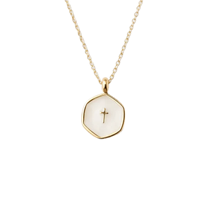 Gold Cross Necklace with Enamel Detail, Baptism and First Communion Gift, Faith Necklace