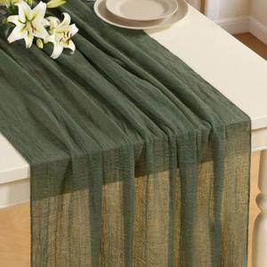 6 Pack Forest Green Table Runner 120 Inch Rustic Cheesecloth Table Runner 10Ft Sheer Gauze Tablecloth for Wedding Cheese Cloth Table Runners Bridal Baby Shower Home Decoration