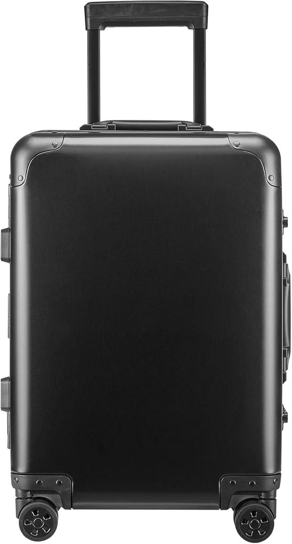 YUEMAI Aluminum Alloy Luggage Hard Shell Carry-Ons with Spinner Wheels, Zipperless & Lightweight Suitcases for Travel with Tsa Lock (20", Black)