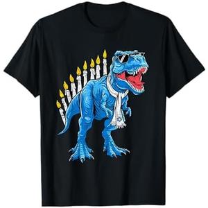 Menorasaurus Hanukkah T Rex Dinosaur Dino Chanukah Boys Kids T-Shirt, Small
