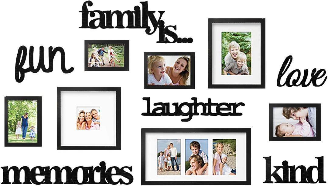 Jerry & Maggie - Photo Frame | Plaque College Frame - Black Wall Decoration Combination - Black PVC Picture Frame Selfie Gallery Collage With Full Size Hanging Template & Wall Mounting Design, large medium small