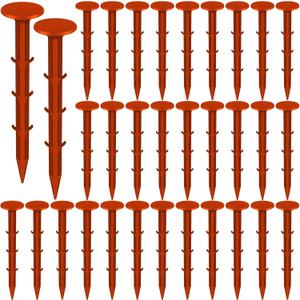 32 Pcs Garden Stakes Survey Markers Low Profile Survey Stakes Plastic Property Line Markers Anchors Spikes 6.3 Inch for Paver Landscape Fabric Lawn Edging Tarps Weed Barriers (Orange)