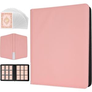 Pink Toploader Card Binder, 9-Pocket Zippered Album with 20 Sleeves, Holds 360 Toploaders, Thermo PU Leather Collector Organizer for Pokemon, Sports Cards, TCG & K-pop Photocards