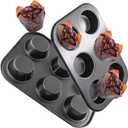 2 Packs Round Muffin Baking Pan, Premium Steel Muffin Pan for Baking, Cupcake Tin Cheesecake Pans, Bakeware Muffin Top Pan (6 Cups,Black) (6-Cup (2-Pk.))