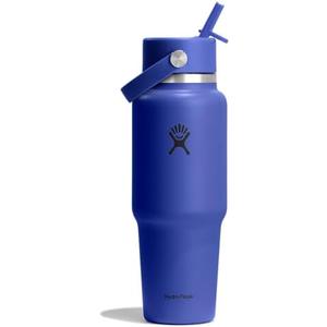 Hydro Flask Travel Water Bottle - Insulated Stainless Steel - Wide Straw Lid, Non Spill, Leakproof in 32 Oz Capri Blue
