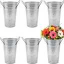 MANCHAP 6PCS 8 Inch Tall Galvanized Flower Bucket, Silver Vintage Flower Vases for Wedding, Table Decoration